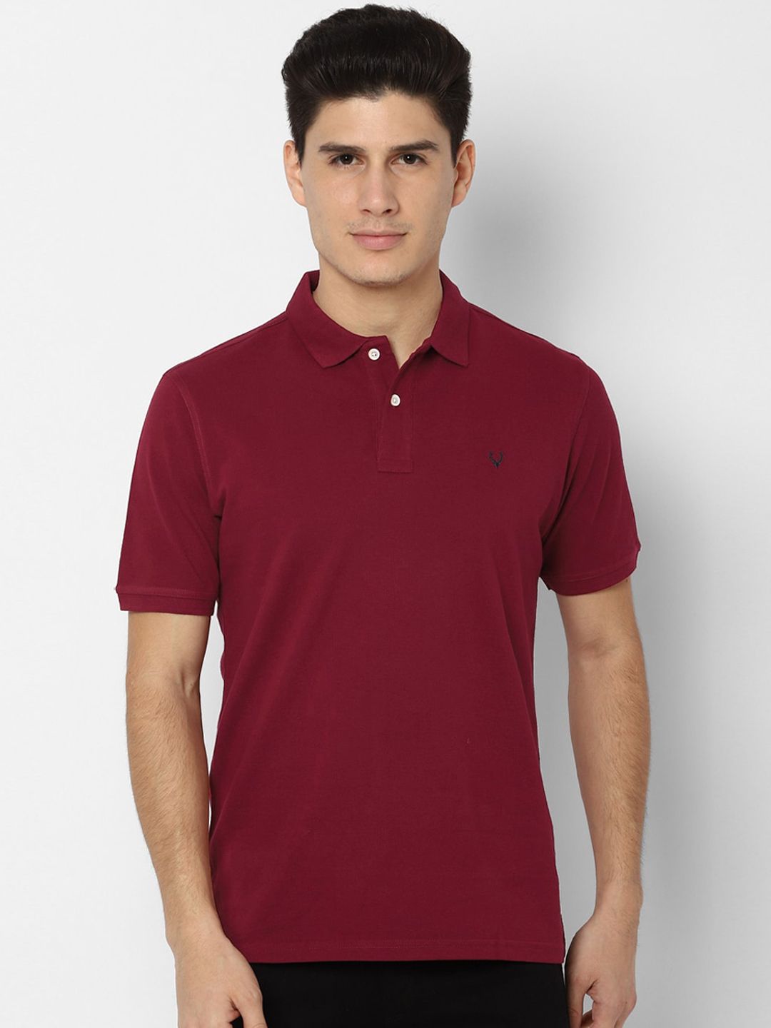 Men Maroon Solid Polo Collar Pure Cotton T-shirt