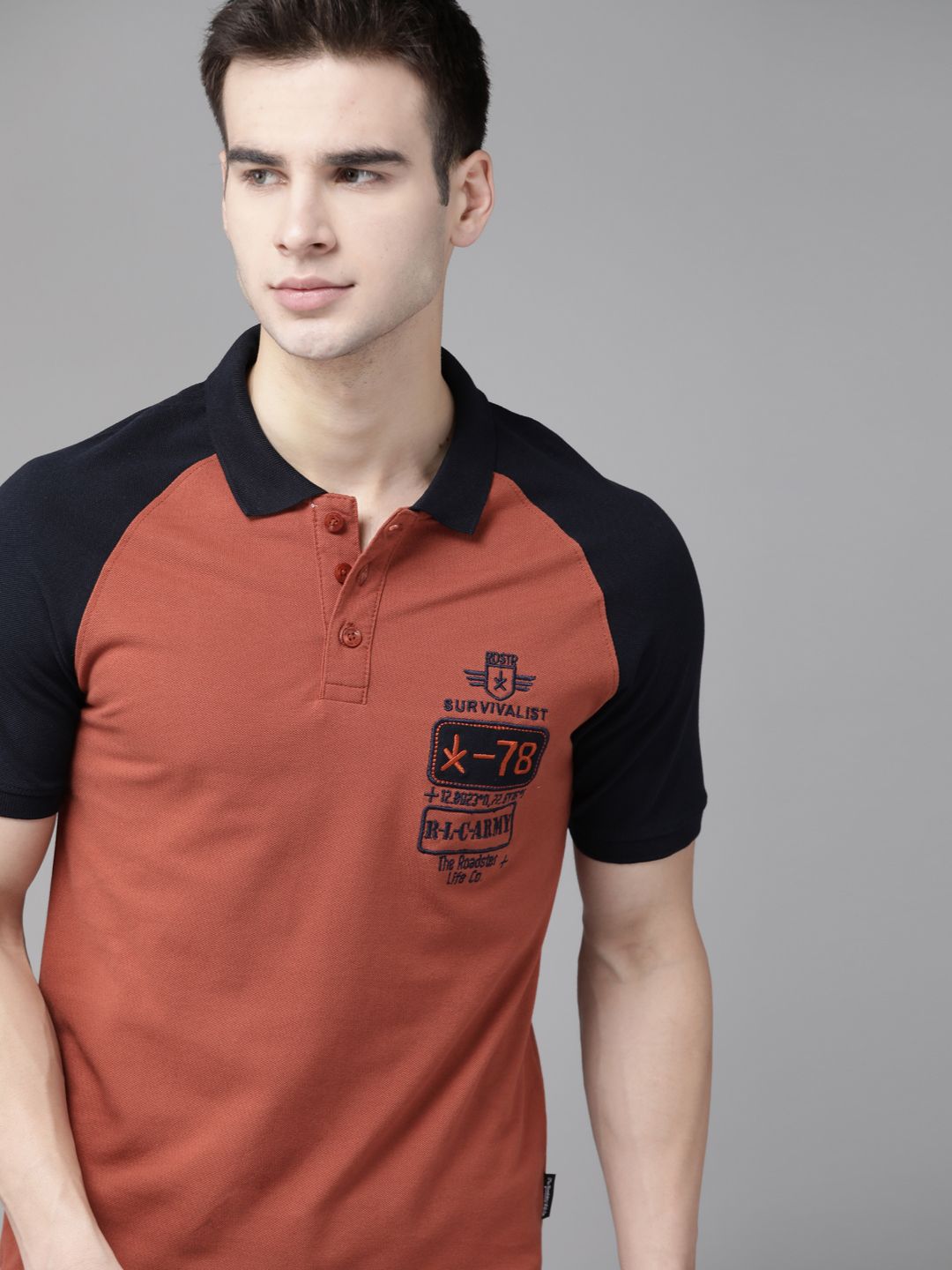 The  Lifestyle Co Men Rust Brown Solid Applique Polo Collar T-shirt